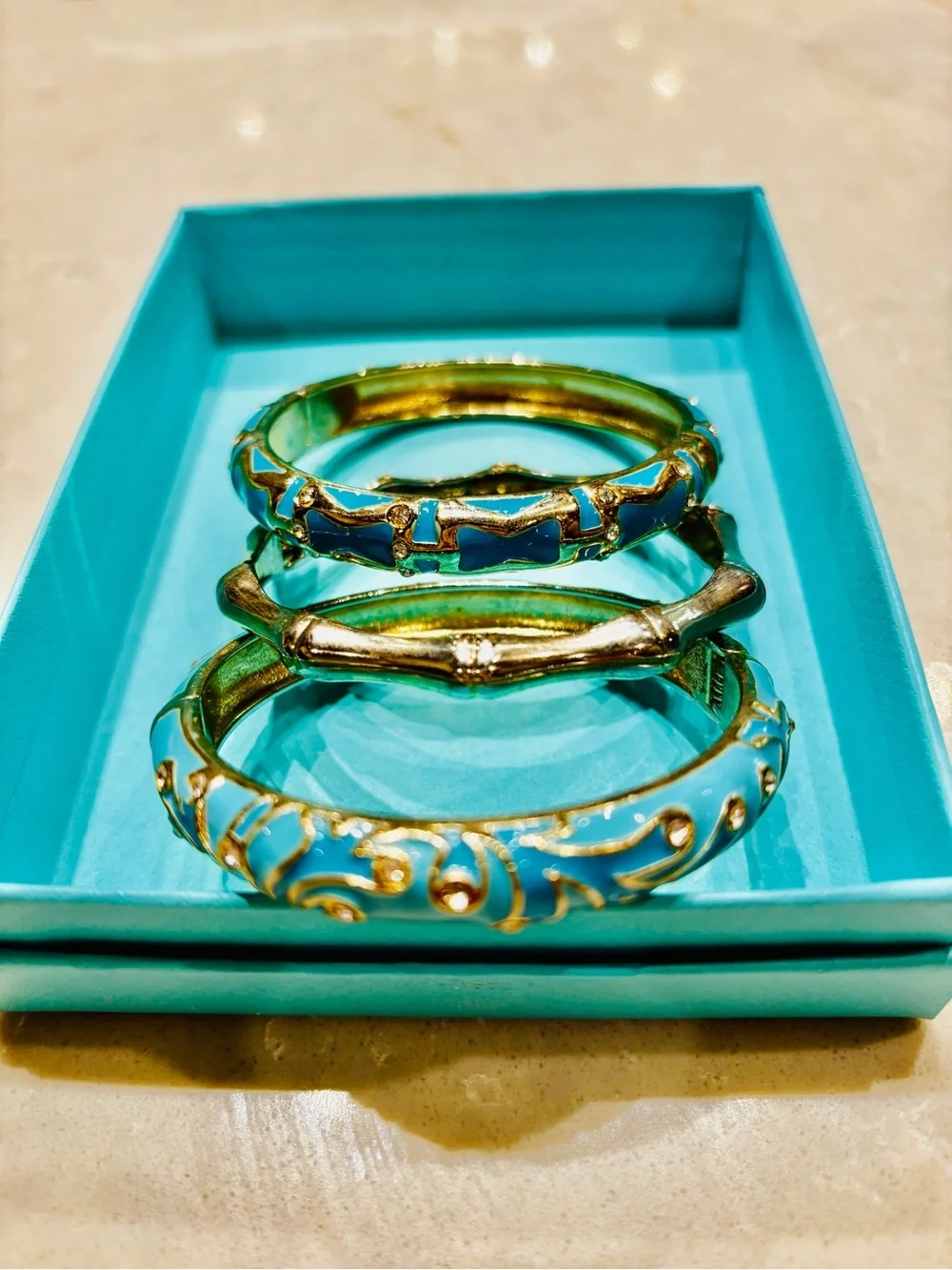 Nordstrom SEQUIN NYC Gold-Tone and Turquoise Enamel Bangle Bracelet Set